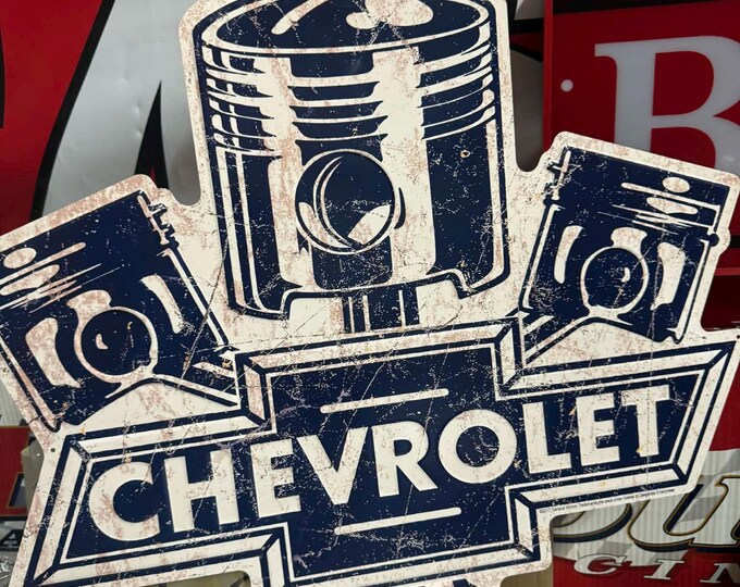 Chevrolet Piston Logo Tin Sign Large 24.5” Chevy Garage Wall Decor Mancavedecor