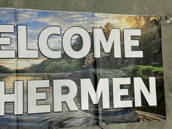 Busch Light Welcome Fishermen Banner: Vinyl Bar, Cabin, Man Cave