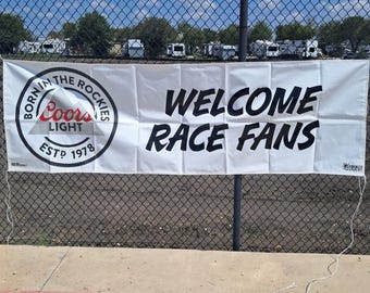 Coors Light Welcome Race Fans Banner 3x10ft – Beer Racing Sign Man Cave Garage Decor
