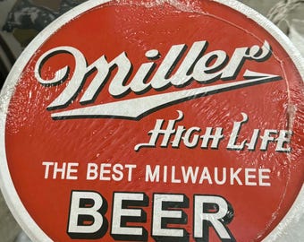 Miller High Life 12" Round Tin Sign – High Life Beer Wall Decor – Vintage Style Bar, Garage & Man Cave Metal Sign