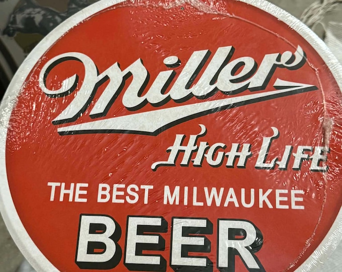 Miller High Life 12" Round Tin Sign – High Life Beer Wall Decor – Vintage Style Bar, Garage & Man Cave Metal Sign