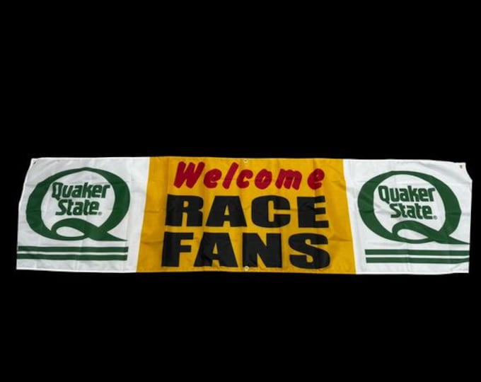 Quaker State Racing oil WELCOME RACE FANS Nascar Flag Banner 2x8ft