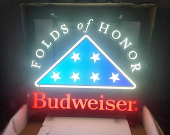 Budweiser Folds of Honor LED Bar Sign - 24"x20" with Dimmer Switch | Patriotic Military Veteran Gift | Man Cave Decor | Support Our Troops