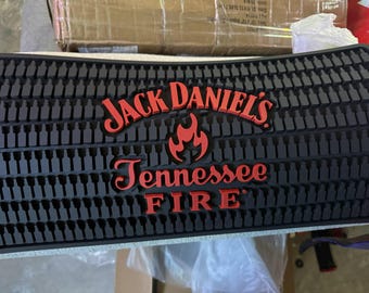 Jack Daniel's Tennessee Fire Bar Mat | Cinnamon Whiskey Decor | Home Bar Gift | Man Cave Essential | Bartender Mat | Fiery Whiskey