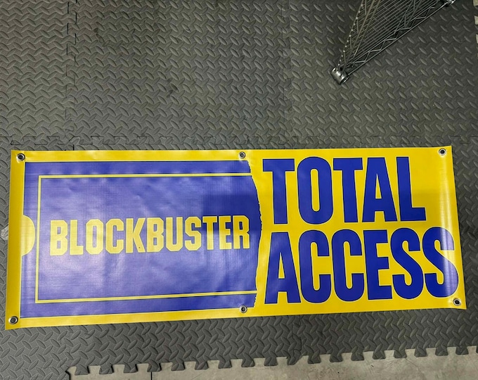 Blockbuster Total Access Banner – 48"x18" – Heavy Vinyl – Vintage Video Store Decor – Retro Movie Room Sign