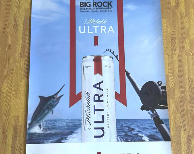 Michelob Ultra Big Rock Blue Marlin Tournament Fishing Banner | Reel In Refreshment Beer Vinyl Sign | 24” x 36”