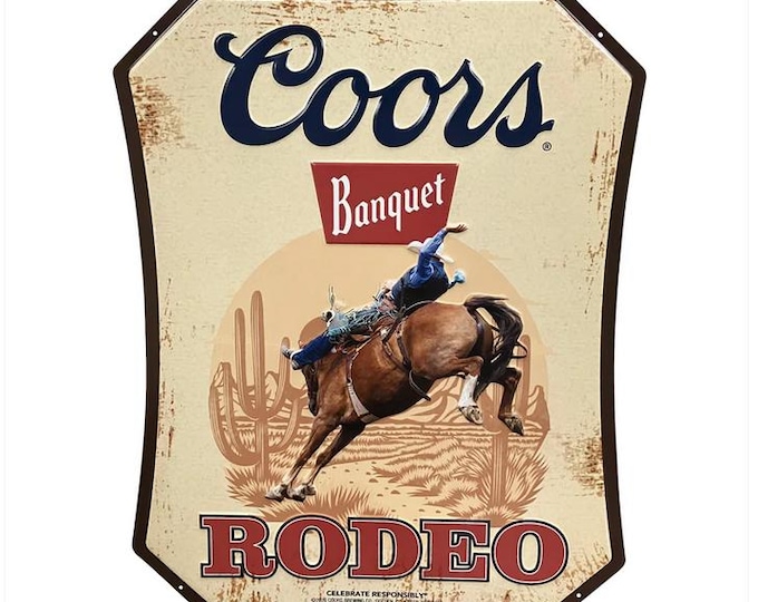 Coors Banquet Rodeo Bucking Bronco Metal Sign 23x18 Western Cowboy Bar Mancavedecor Vintage Style Beer Wall Decor