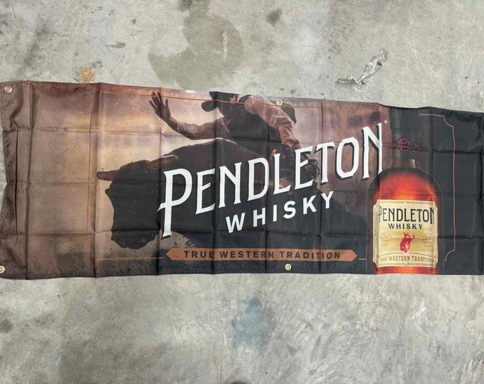 Pendleton Whisky Banner 2x6ft | True Western Tradition Cowboy Bar Sign | Whiskey Man Cave Wall Decor | Rustic Western Bar Flag