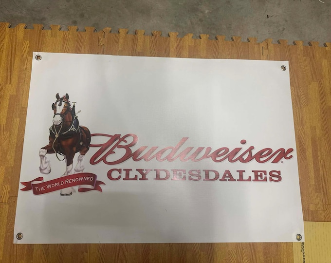 Budweiser Clydesdales Banner 35x24 Beer Banner Vintage Style Bar Sign Mancavedecor Garage Wall Decor
