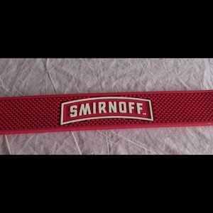 Smirnoff Vodka Red Bar Mat 20.5&quot;x3.5&quot; – Rubber Spill Rail | mancavedecor | Bar Counter Runner | Vodka Gift Collectible