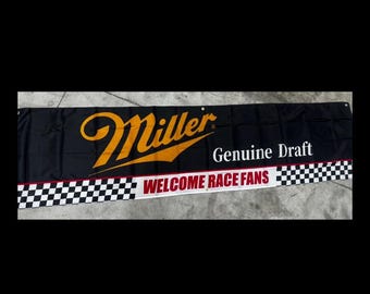 Miller Beer Welcome Race Fans Banner 2x8ft – NASCAR Racing Garage Man Cave Sign