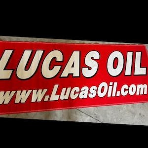 Rare Vintage Lucas Oil Banner - 35”x92” - Bold Red Advertising Collectible!