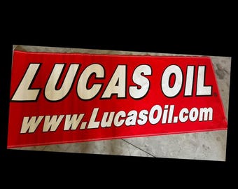 Rare Vintage Lucas Oil Banner - 35”x92” - Bold Red Advertising Collectible!