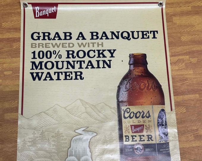 Coors Banquet Banner 24x30 | Rocky Mountain Beer Bar Decor | Vintage Style Man Cave Garage Wall Banner