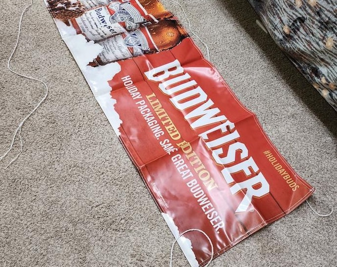 Budweiser Holiday Banner 2x6ft – Limited Edition 2014 Beer Advertising Sign NOS Man Cave Bar Decor