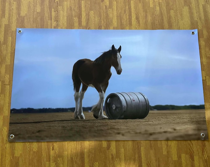 Budweiser Clydesdale Horse Banner Beer Bar Mancave Wall Decor Vintage Style