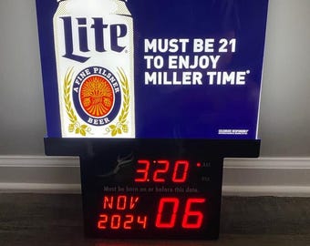 Miller Lite LED Sign: Legal Age Clock Display, Bar Man Cave Decor