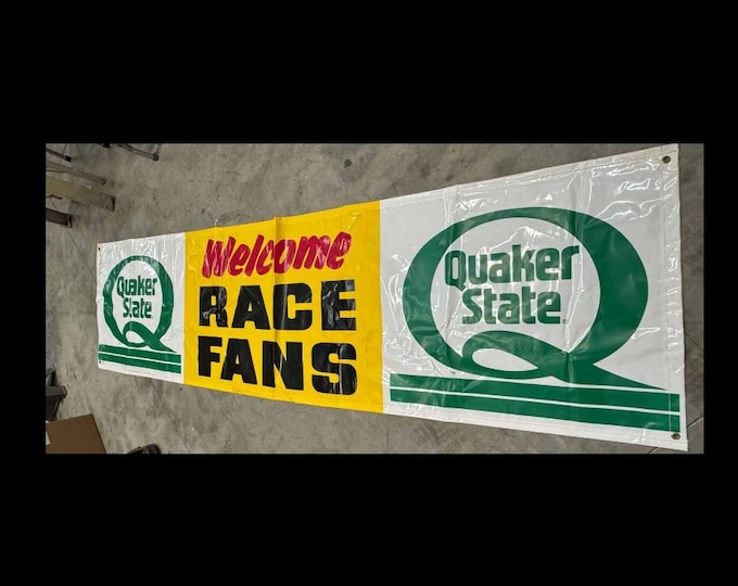 NOS Vintage Quaker State Welcome Race Fans Banner – 2x8ft with Grommets