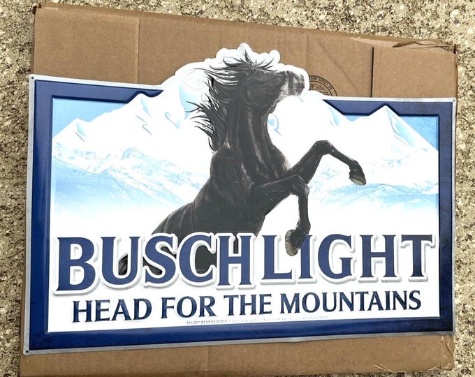 Busch Light Black Stallion Metal Sign 23x16 Tin Tacker Busch Light Horse Sign Beer Bar Mancavedecor Wall Decor