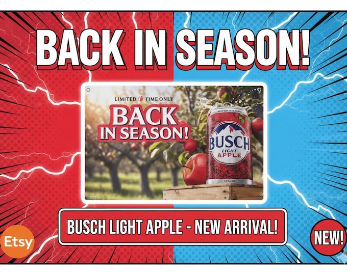 Busch Light Apple Banner 36x24 Back In Season Beer Banner | Bar Decor | Mancave Decor Wall Banner Apple Orchard
