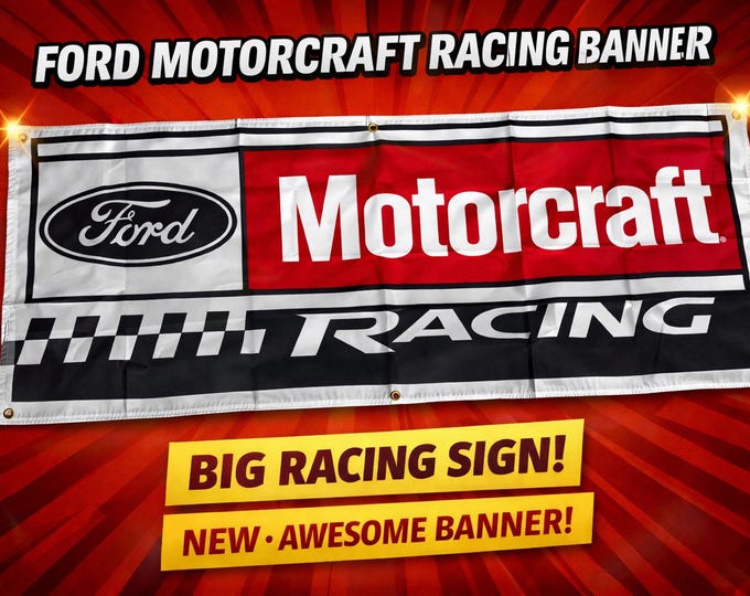 Ford Motorcraft Racing Banner 2x8ft | Garage Racing Decor | Man Cave Wall Banner | Motorsports Shop Track Decor