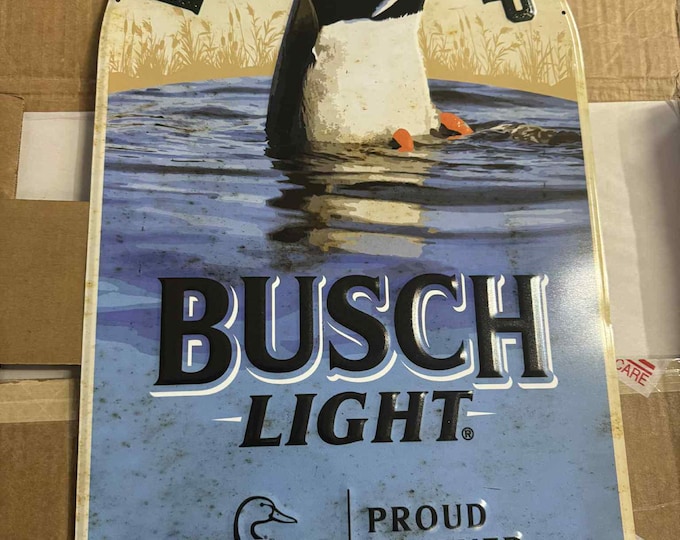 Rare Busch Light “Bottoms Up” Ducks Unlimited Tin Sign 24x15 | Rare Beer Mancave Bar Decor