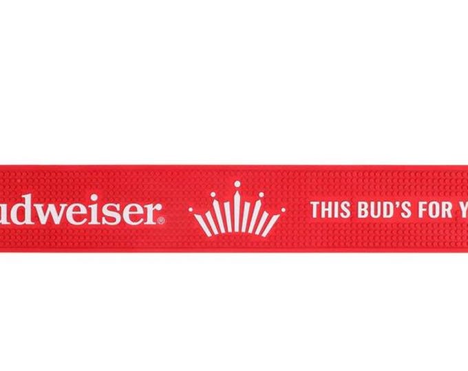 Budweiser Red Rubber Bar Mat – “Enjoy Responsibly” – 24" x 3.25" – NEW