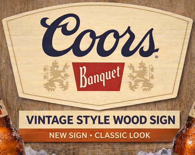Coors Banquet Vintage Wood Wall Decor – Classic Coors Sign for Man Cave, Bar, or Game Room – 17"x11" – Made in the US
