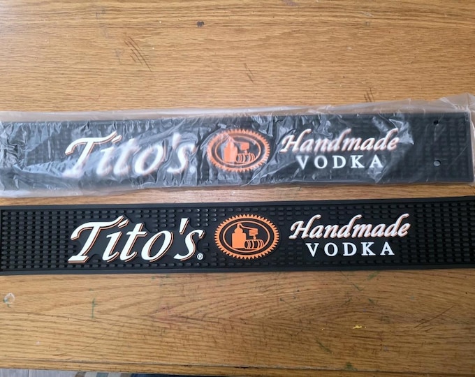Set of 2 Tito's Handmade Vodka Bar Rail Mats Rubber Spill Mats 23" Bar Runner Home Bar Man Cave Pub Decor