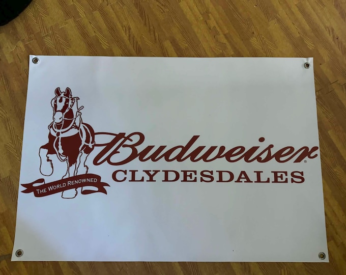 Budweiser Clydesdales Banner 35x24 Beer Banner Vintage Style Bar Sign Mancavedecor Garage Wall Decor