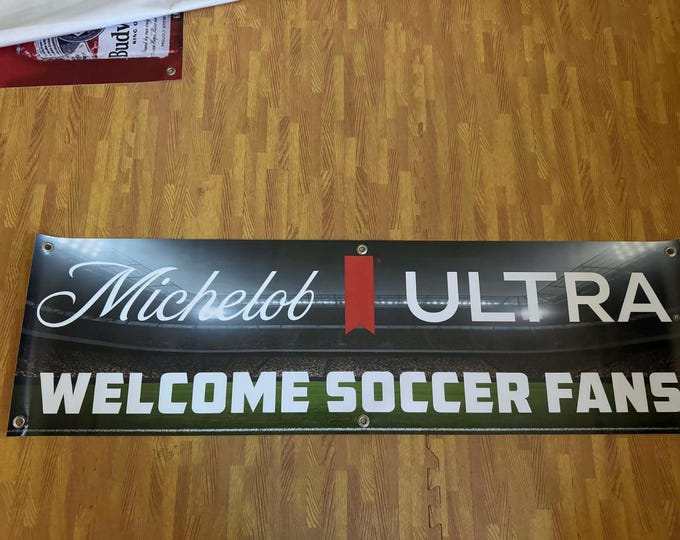 Michelob Ultra Soccer Banner 48x14 Welcome Soccer Fans Beer Banner Mancavedecor Bar Decor