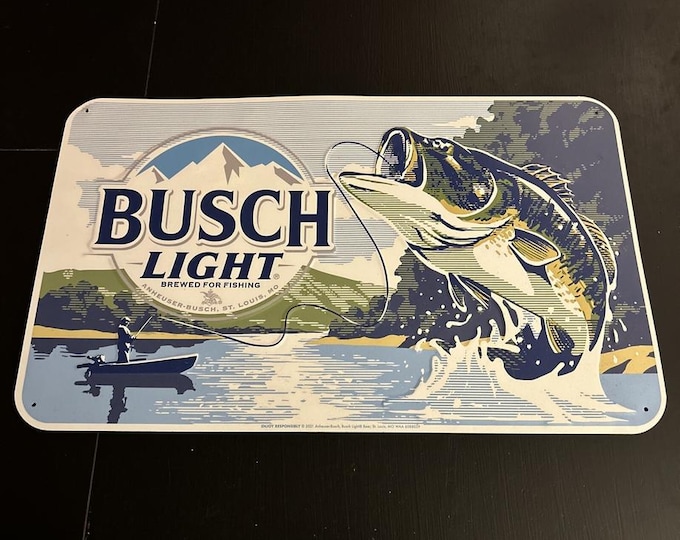 Busch Light Fishing Sign 23x14 – Largemouth Bass Metal Tin Bar Man Cave Wall Decor