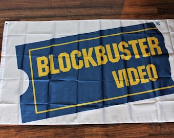 Blockbuster Video Stores Banner Flag – 3x5ft Movie Rental Throwback for Home Theater or Man Cave