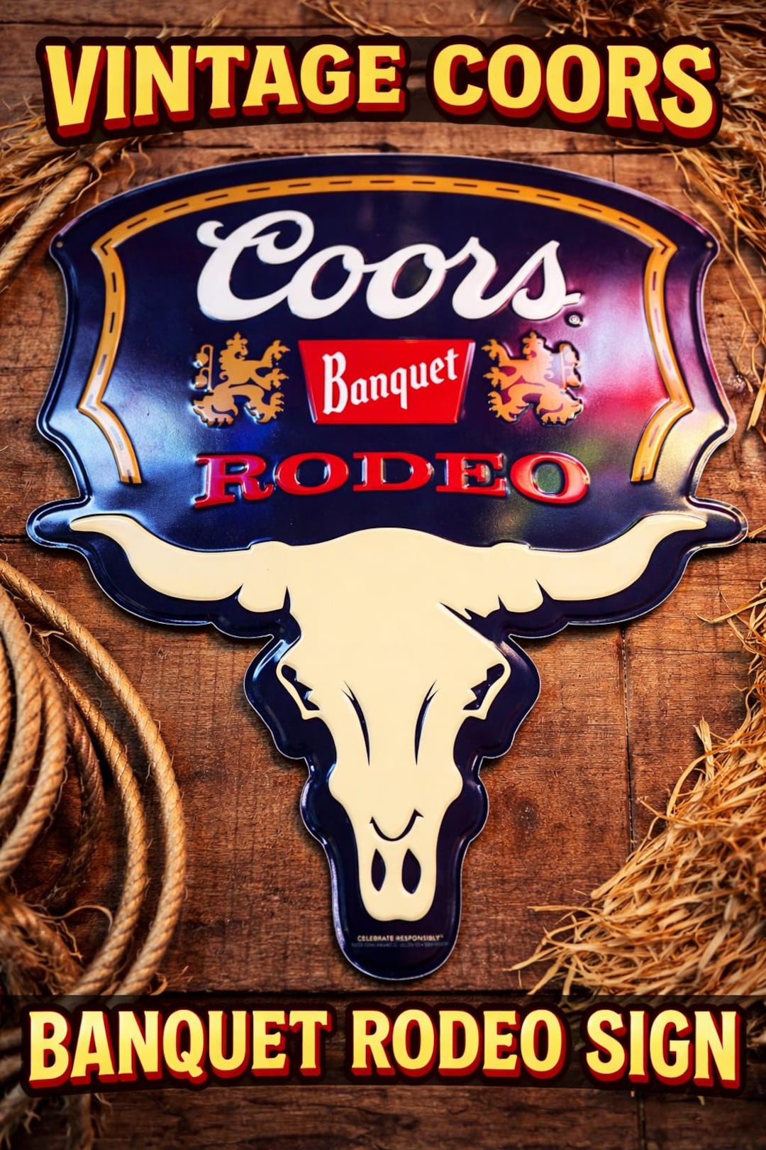 Old Time Rodeo Sign Coors Banquet Rodeo Bull Head Tin Sign 18x22” Western Beer Wall Decor ...