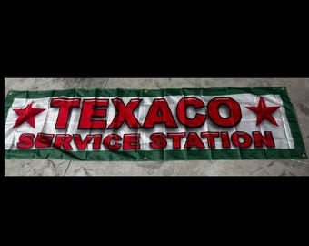 Texaco Gas & Oil Banner – 2x8ft Vintage Garage Wall Art – Mancave, Mechanic Shop, Retro Gas Station Decor