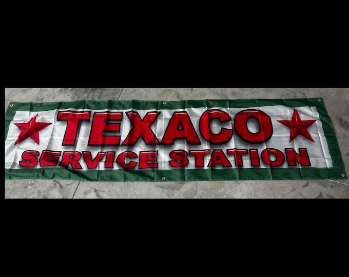 Texaco Gas & Oil Banner – 2x8ft Vintage Garage Wall Art – Mancave, Mechanic Shop, Retro Gas Station Decor