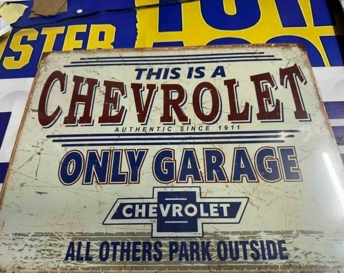 Chevrolet Only Garage Metal Tin Sign 16x12.5 Vintage Chevy Parking Sign Mancavedecor USA Made