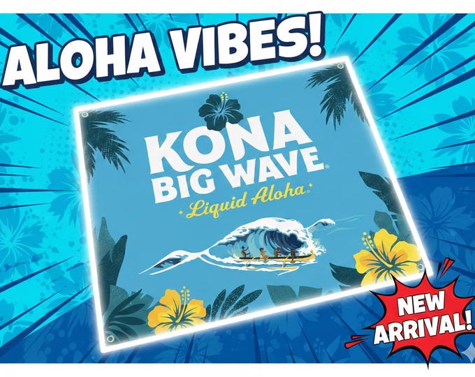 Kona Big Wave Banner 42x36 Tropical Beer Banner | Beach Bar Decor | Tiki Bar Wall Decor | Large Mancave Decor Sign
