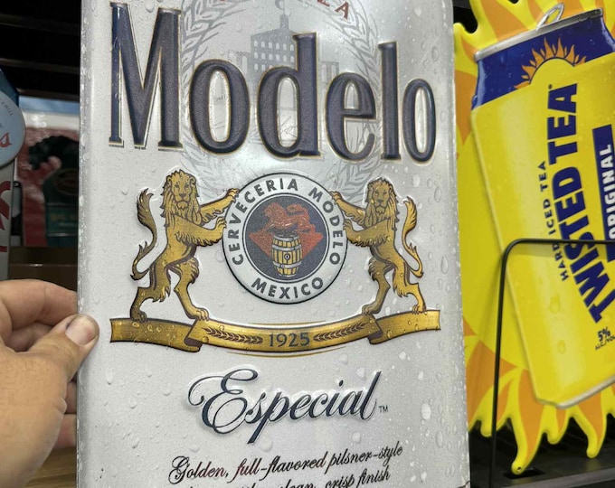 Modelo Especial Beer Sign 18x9.5 – Metal Can Wall Decor Man Cave Bar Used