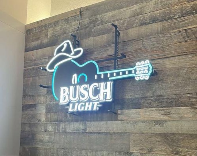 Country Guitar LED Bar Sign – Large Light-Up Wall Decor for Home Bar / Mancavedecor