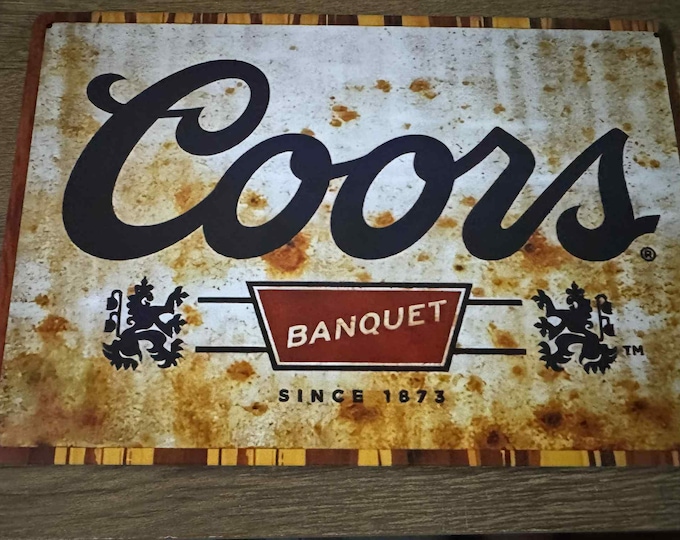 Coors Banquet Metal Sign 8x12 – Rustic Tin Wall Decor, New Reproduction Beer Bar Sign, Vintage Style Mancavedecor, Since 1873