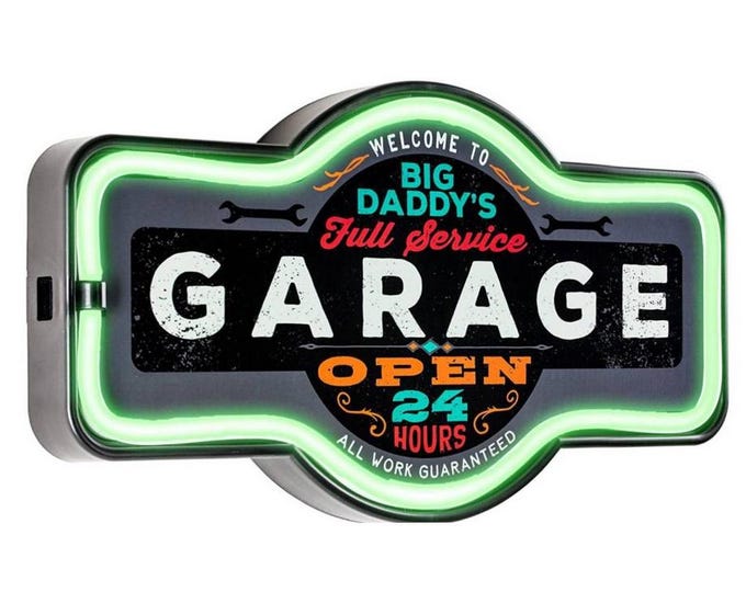 Big Daddy Garage Neon Style Sign – 17" LED Wall Light, Retro Garage Man Cave Decor