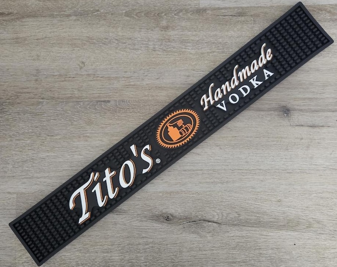 Tito's Handmade Vodka Bar Rail Mat Rubber Bar Runner 23" Home Bar Man Cave Pub Decor