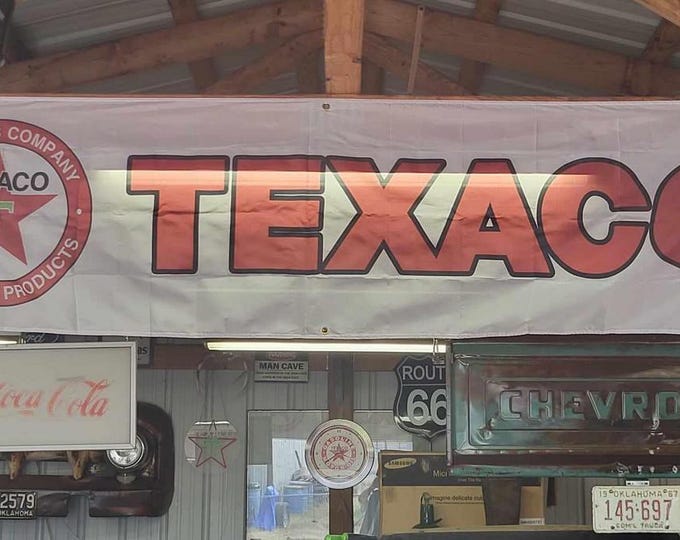 Texaco Gas & Oil Banner – 2x8 Ft Retro Garage Wall Sign | Vintage Service Station | Automotive mancavedecor
