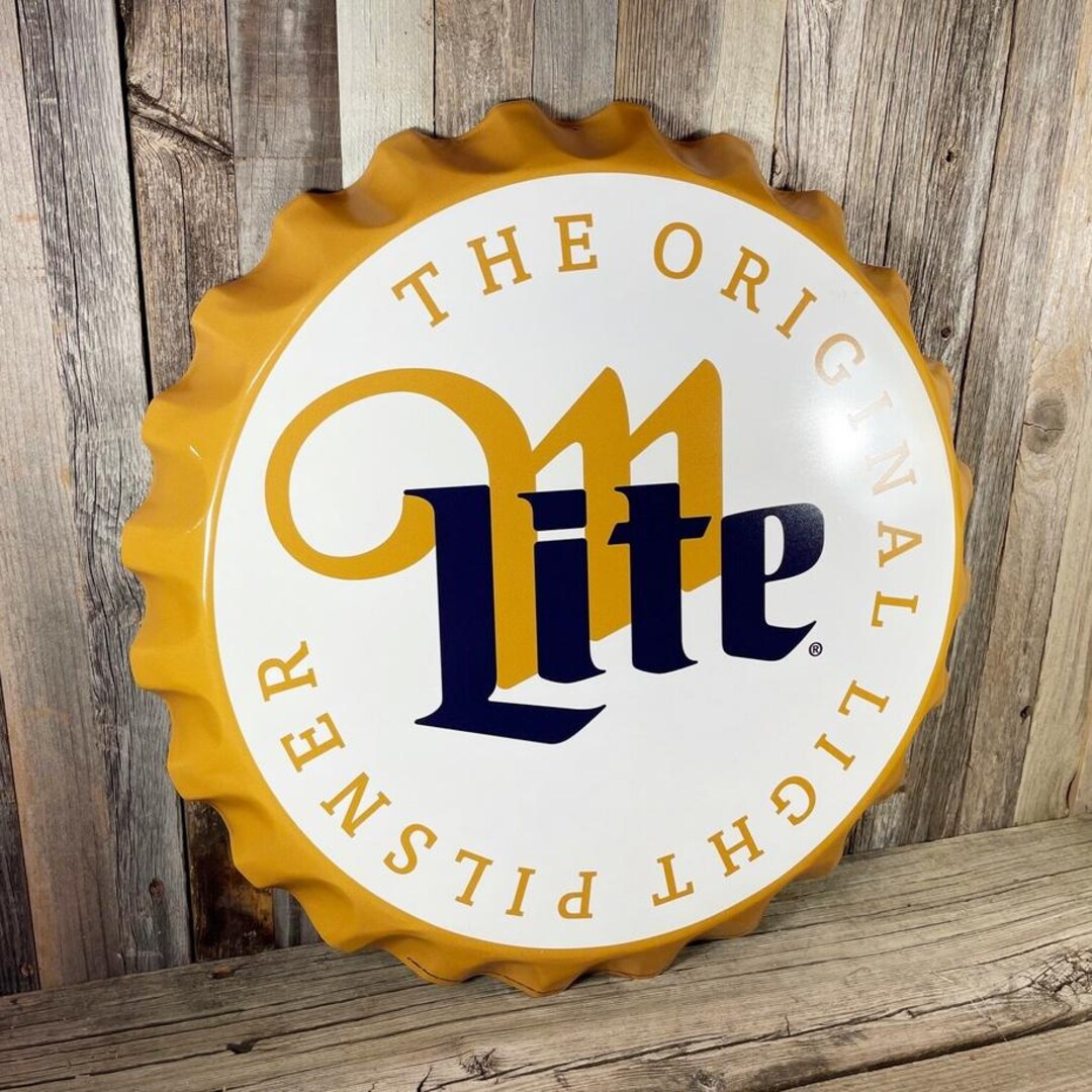 Miller Lite 18” Bottle Cap Sign | Beer Wall Decor | Mancave Decor