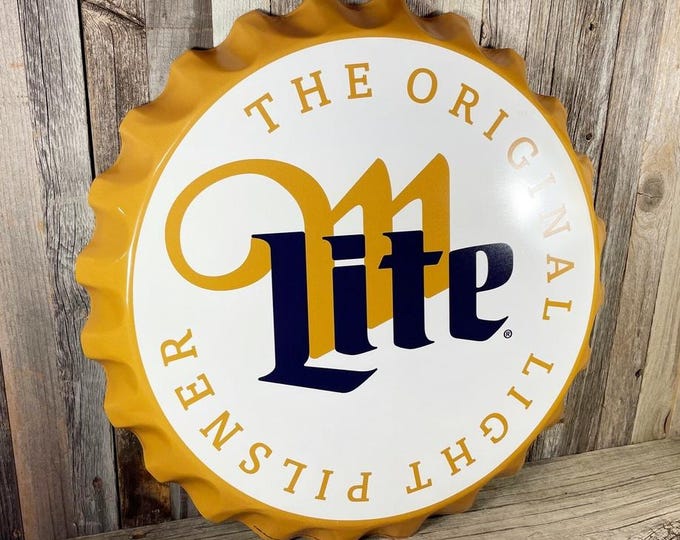 Miller Lite 18” Bottle Cap Sign | Beer Wall Decor | Mancave Decor | Bar Sign New | Miller Lite Bar Decor | Brewery Sign Gift