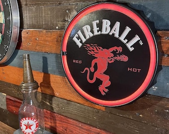 Fireball Red Hot Vintage Inspired LED Neon Sign Retro Wall Décor for the Home, Game Room, Bar, or Man Cave (12")