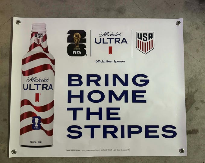 Michelob Ultra FIFA USA Banner 30x24 Bring Home The Stripes Soccer Bar Decor Mancavedecor Beer Banner