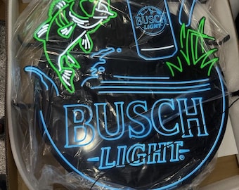 Busch Light LED Neon Sign Fishing Bass Busch Light Bar Light 31x31 Beer Neon Mancavedecor Garage Wall Light