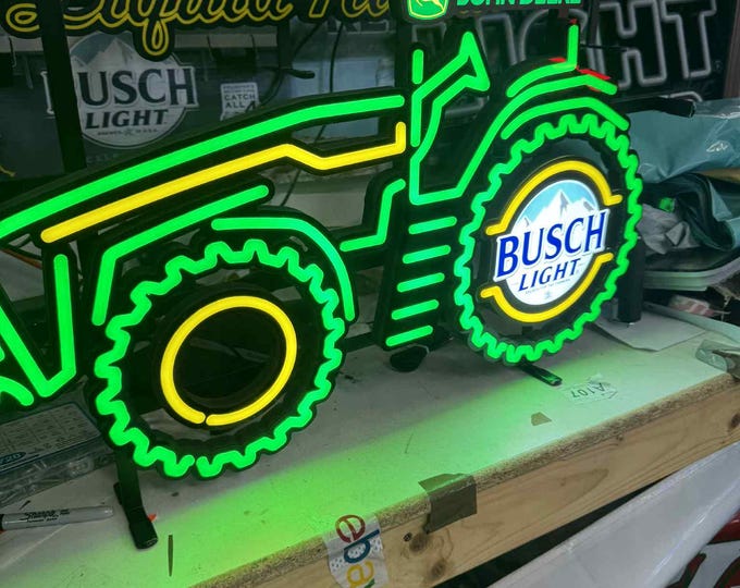 Busch Light John Deere Tractor LED Neon Sign 29x18 Farm Bar Mancave Decor